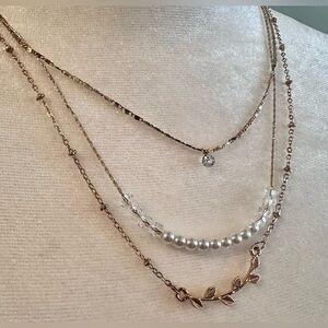 LC Lauren Conrad 3 tiered layered necklace branch pearl gold tone boho hippie